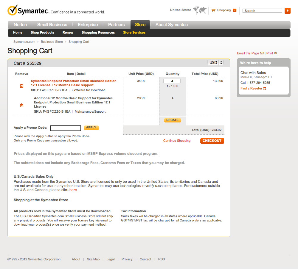 Symantec's Cart Checkout Step