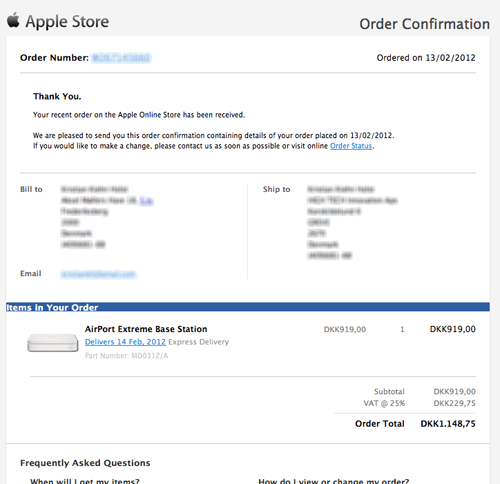 A mockup of Apple's order confirmation e-mail with a product thumbnail added.